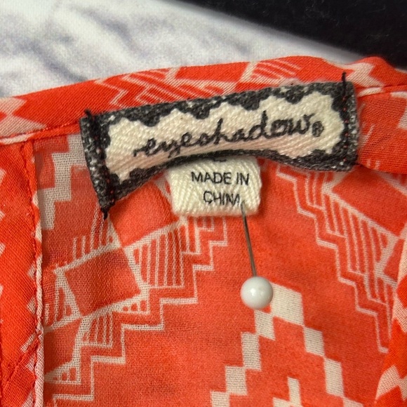 Eyeshadow Orange and White Geometric  Print Sheer Blouse. Whimsigoth. Chevron. - Picture 6 of 7